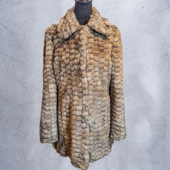 Dorothy Perkins Faux Fur Plush Brown Tan Textured Coat US 8-10 - Picture 3 of 12